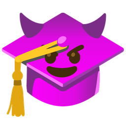 graduation cap and smiling face with horns