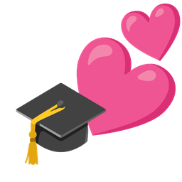 graduation cap and two hearts