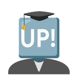 graduation cap and UP! button
