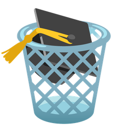 graduation cap and wastebasket
