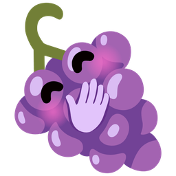 grapes and face with hand over mouth
