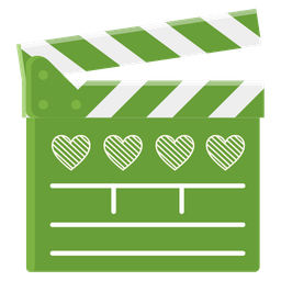green heart and clapper board