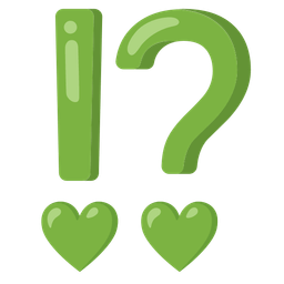 green heart and exclamation question mark