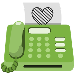 green heart and fax machine