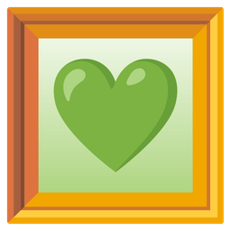 green heart and framed picture