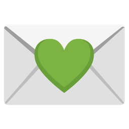 green heart and love letter