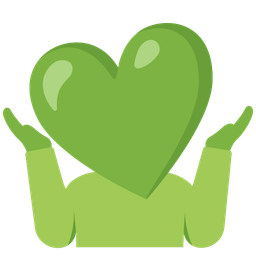 green heart and person shrugging