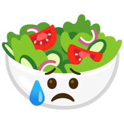green salad and sad but relieved face