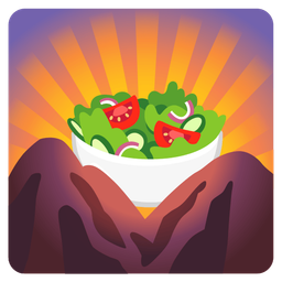 green salad and sunrise over mountains