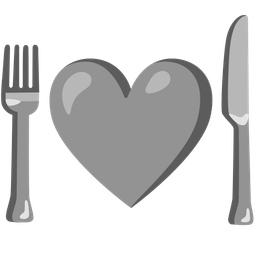 grey heart and fork and knife with plate