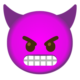 grimacing face and angry face with horns