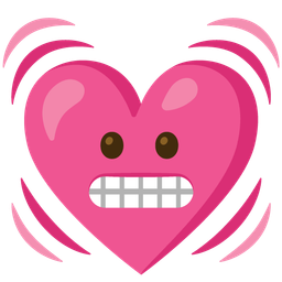 grimacing face and beating heart