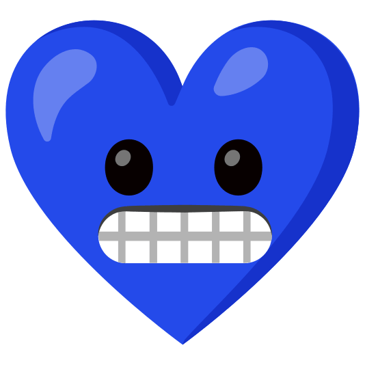 Grimacing face and Blue heart