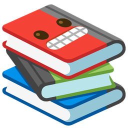 grimacing face and books