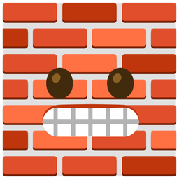 grimacing face and brick