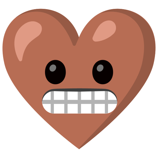 Grimacing face and Brown heart