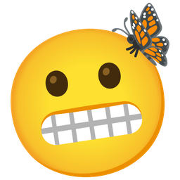 grimacing face and butterfly