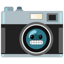 grimacing face and camera