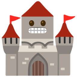 grimacing face and castle