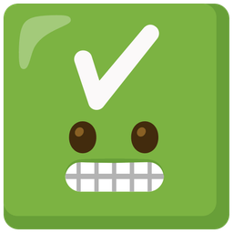 grimacing face and check mark button