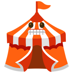 grimacing face and circus tent