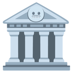 grimacing face and classical building