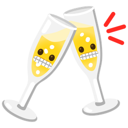 grimacing face and clinking glasses