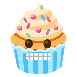 grimacing face and cupcake