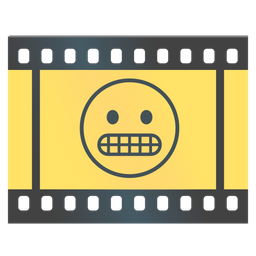 grimacing face and film frames