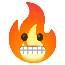 grimacing face and fire