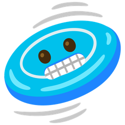 grimacing face and flying disc