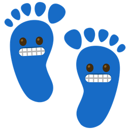 grimacing face and footprints
