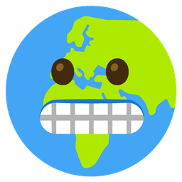 grimacing face and globe showing Europe-Africa