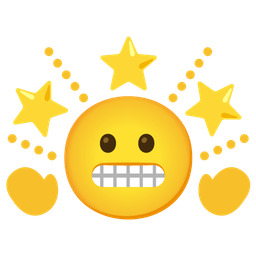 grimacing face and glowing star