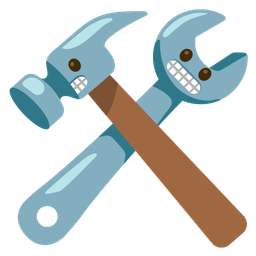 grimacing face and hammer and wrench