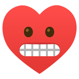 grimacing face and heart suit