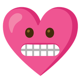 grimacing face and heart with ribbon