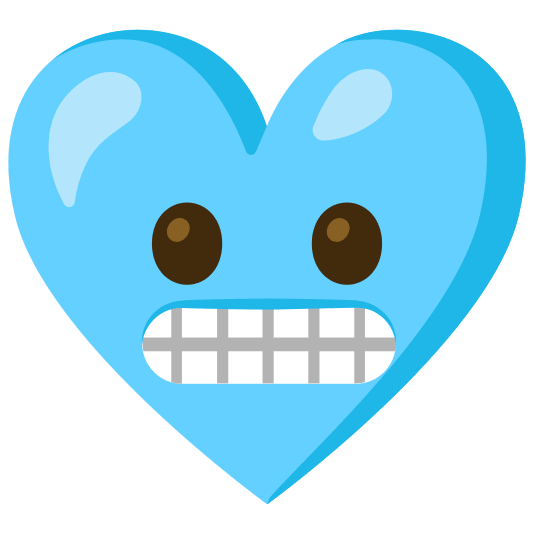 Grimacing face and Light blue heart