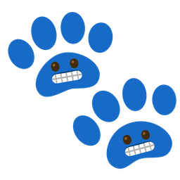 grimacing face and paw prints