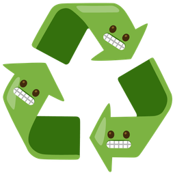 grimacing face and recycling symbol