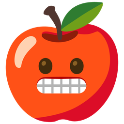 grimacing face and red apple