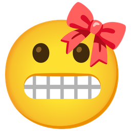 grimacing face and ribbon