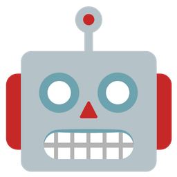grimacing face and robot