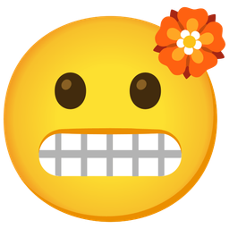 grimacing face and rosette