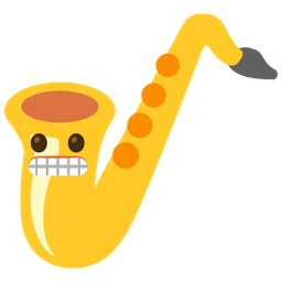 grimacing face and saxophone