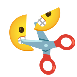 grimacing face and scissors