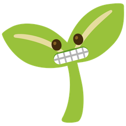 grimacing face and seedling