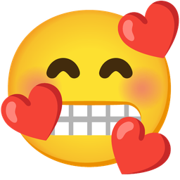 Grimacing face and Smiling face with hearts