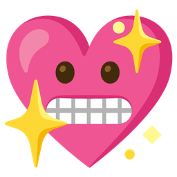 grimacing face and sparkling heart
