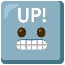 grimacing face and UP! button